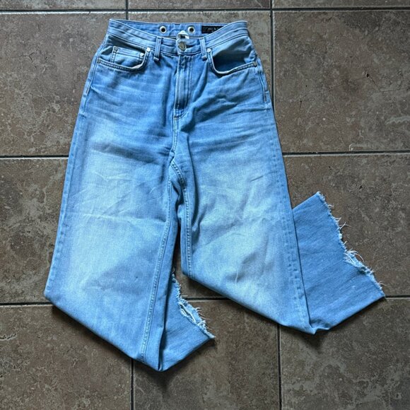 Rag & Bone Ruth Super High Rise Wide Leg Jeans Raw Hem Light Wash Size 25 - Picture 3 of 14